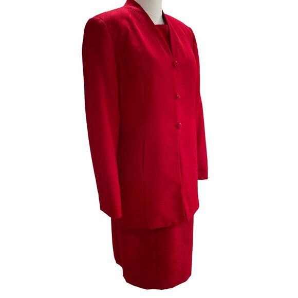 Laura Scott Red Dress Jacket Set Size 10 Business Career Modest Holiday Formal - Picture 9 of 11